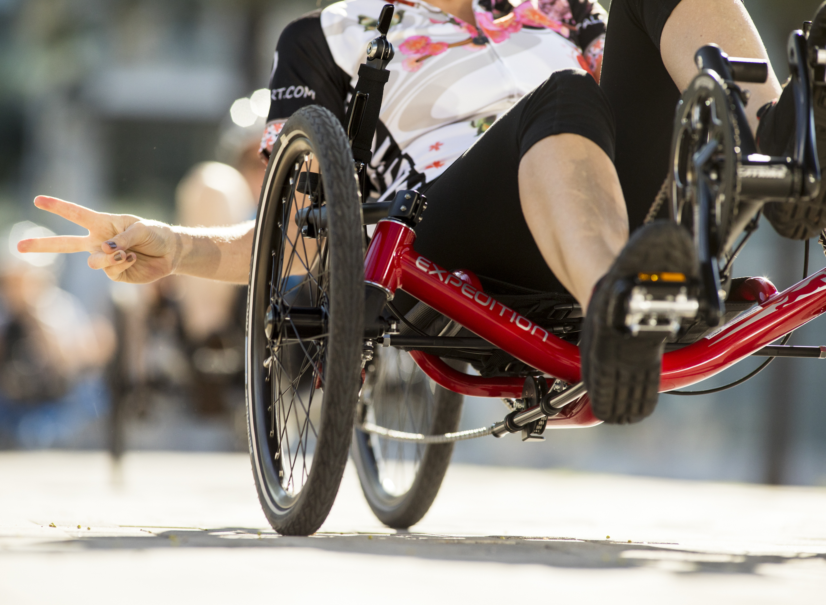 Enjoy riding a comfortable recumbent trike!